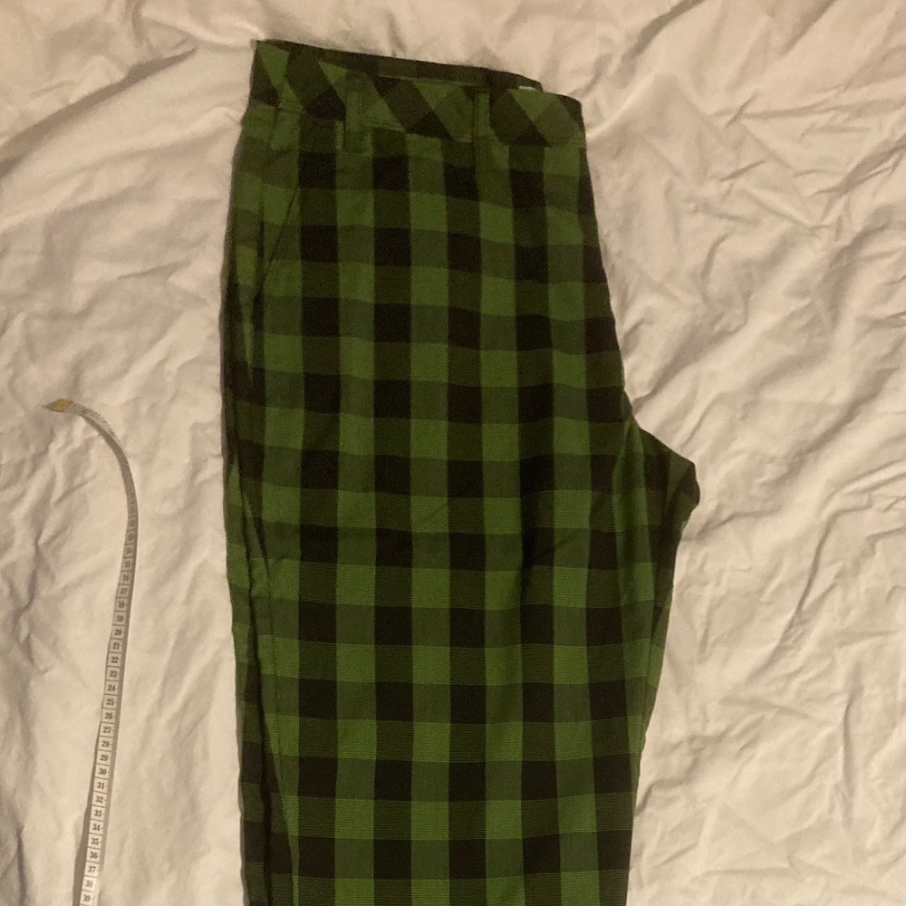 Adidas golf pants green black plaid 38 x 32 like new